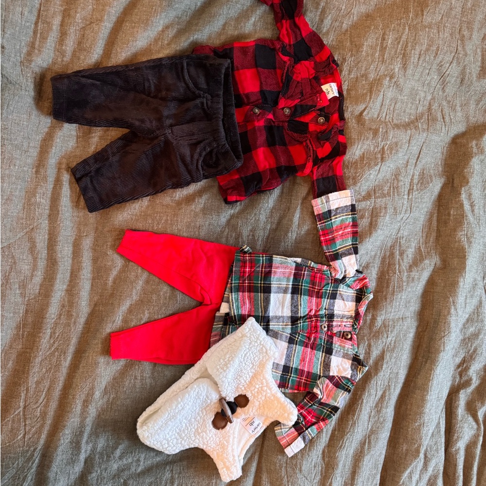 Carter's Red Plaid & Black Matching Baby Outfit Set